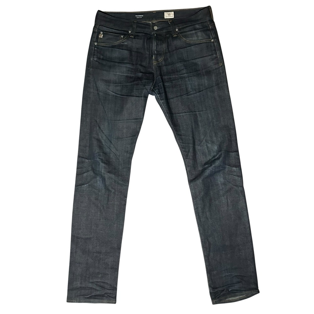 Adriano Goldschmied Men's 33x34 Selvedge Nomad Modern Slim Dark Navy Blue Jeans